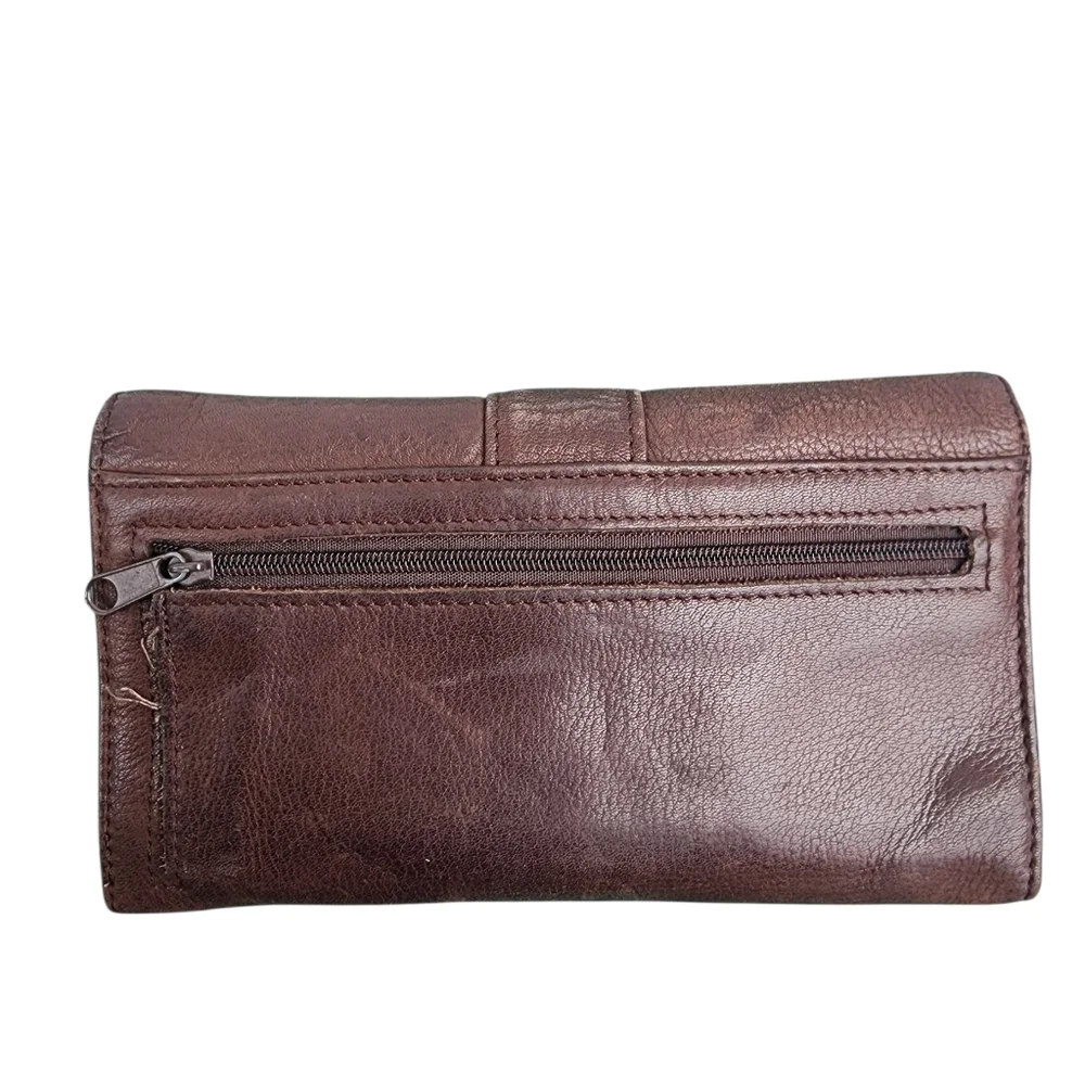 VTG FOSSIL brown pebbled trifold wallet, genuine leather